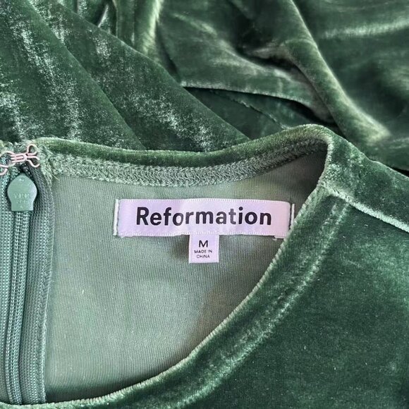 NWOT Reformation Merel Velvet Midi Dress In Green Velvet Size M - Picture 9 of 14